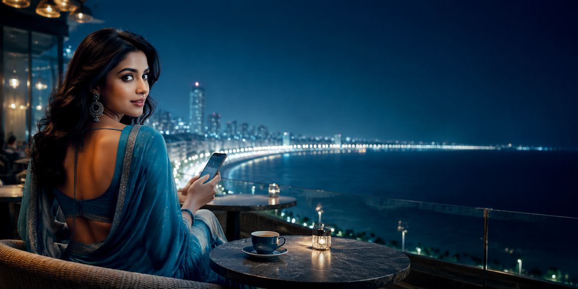Mumbai Marine Drive with festive Saree and celebratory vibes